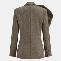 Blazer en laine mélangée à chevrons pour femmes avec une grande décoration florale, fermeture à un seul bouton, veste de costume pour les occasions professionnelles et décontractées