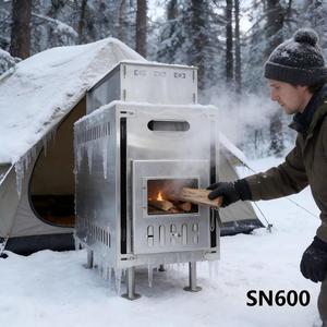 Poêle extérieur robuste à <span class=keywords><strong>bois</strong></span>, poêle à <span class=keywords><strong>bois</strong></span> portable en acier inoxydable pour tente de sauna, idéal pour le camping - Product Image 4