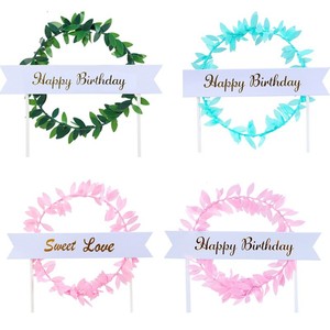 Happy Birthday Cake Decorations Leaf Wreaths Gold Silver Pink Blue Plastic Reusable Birthday Party Table Toppers - Product Image 5