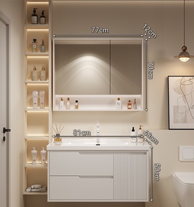Ensemble de meubles de salle de bain en MDF avec lavabo simple, comptoir en marbre, armoires de lavabo, meubles de salle de bain avec miroir pour hôtel, villa - Product Image 6