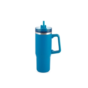 Blue Stainless Steel Tumbler 0.9L With <b>Straw</b> Handle Insulated <b>Travel</b> <b>Mug</b> - Product Image 1