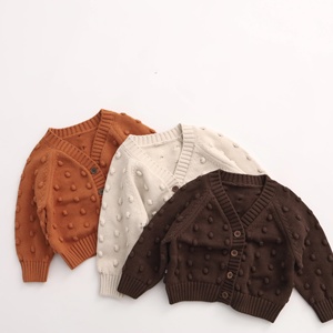 Pull-over pour enfants printemps-automne, couleur unie, col en V, cardigan en tricot pour garçons, vêtements pour bébés en coton - Product Image 2