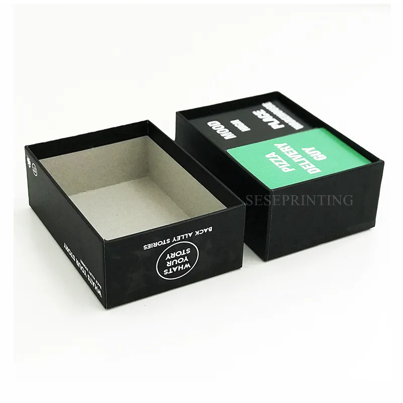 Cartão de jogo personalizado fabricante, cartas personalizadas 300-350 preto e branco, jogos de cartas em papel com 2 peças de caixa