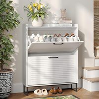 Meuble à chaussures en bois sur mesure blanc à double couche avec tiroirs rabattables et persiennes, rangement moderne pour entrée, mobilier de maison, vente en gros OEM