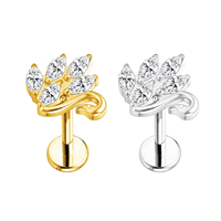 Cincin Hidung Titanium F136 G23 Bentuk Angsa Pipih dengan Tatah CZ Marquise untuk Wanita, Perhiasan Tindik Labret, Tragus, Cartilage, Helix