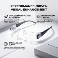Lunettes Loupe à Bandeau Ergonomique et Durable, Cadre Acrylique Léger 50g, Double Lentilles 17/33mm, Loupe TV pour la Lecture