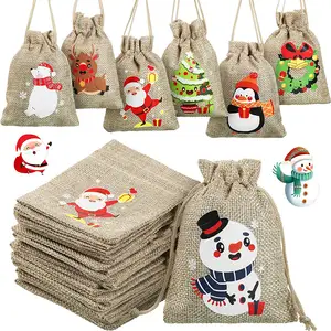 Экологичные водонепроницаемые войлочные красивые мешки для хранения из джута и Санты на шнурке с логотипом под заказ, для чулок, рождественский подарок, мешок для конфет