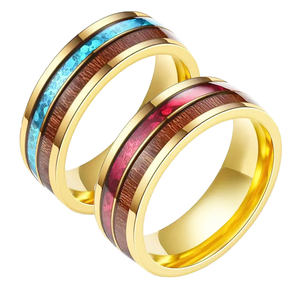 CHENG JEWELERS Bague en carbure de tungstène plaqué or 18 carats pour homme, avec incrustation de <span class=keywords><strong>bois</strong></span> et d'opale <span class=keywords><strong>imitation</strong></span>, 8 mm, bijoux de mode - Product Image 1