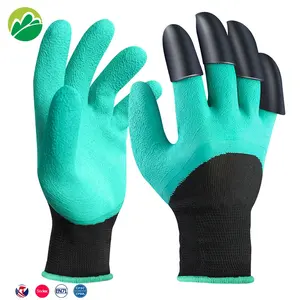 Guantes de jardinería impermeables a prueba de espinas recubiertos de goma con puntas de dedos resistentes 8 garras de plástico ABS para excavar y plantar