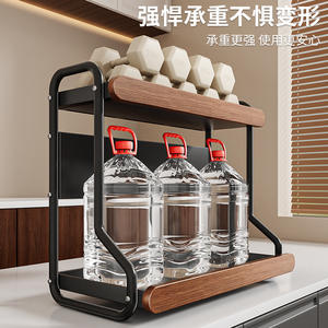 Étagère de rangement de cuisine moderne à double niveau avec finition en bois pour le stockage d'huile, de sel, de sauce soja et de vinaigre, design en forme de L, style Mesa - Product Image 3