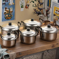 Ensemble de casseroles classiques en acier inoxydable de 10 pièces, 16-24 cm, marmite à soupe profonde, cuiseur vapeur, pot de cuisson écologique isolé
