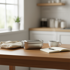 Boîte à lunch Pandoo simple en acier inoxydable 1200 ml, étanche avec séparateur amovible et sac en coton biologique - Product Image 3