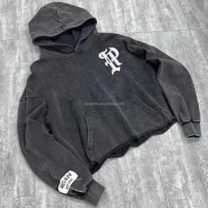 Sudaderas con capucha con logotipo bordado de alta calidad, ropa de calle personalizada, Sudadera con capucha con hombros caídos de primavera, sudadera de gran tamaño con lavado ácido desgastado - Product Image 3