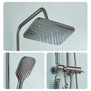 Ensemble de douche de salle de bain de haute qualité avec robinet mélangeur d'<span class=keywords><strong>eau</strong></span> <span class=keywords><strong>chaude</strong></span> et froide, personnalisable avec un ensemble de douche en aluminium spatial de type piano - Product Image 3