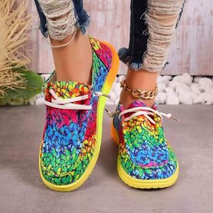 MAZ Foreign Trade Plus-Size New Lace-Up Colorful Low-Top Summer Breathable Graffiti Lazy <b>Canvas</b> Flat Shoes Women's - Product Image 2