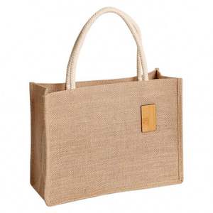 Vente en gros de sacs cabas couleur unie imprimés sur mesure, grands sacs cabas de plage en jute naturels et écologiques avec logos - Product Image 1