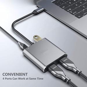 Adaptateur Type C 4-en-1, double sortie <span class=keywords><strong>4K</strong></span> 30Hz, hub USB 3.0, PD 100W, blindage tressé, plaqué or, PVC, <span class=keywords><strong>lecteur</strong></span> <span class=keywords><strong>DVD</strong></span>, Macbook/<span class=keywords><strong>Samsung</strong></span> Smartphone - Product Image 4