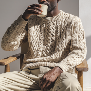 Suéter de <span class=keywords><strong>lana</strong></span> de punto <span class=keywords><strong>aran</strong></span> para hombre, grueso, con estampado geométrico de pescador, transpirable, antiarrugas, para otoño - Product Image 3