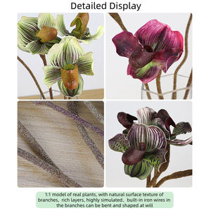 ดอกไม้ประดิษฐ์ก้านเดียวไม่มีใบกล้วยไม้ papiopedilum/กระเป๋าสำหรับตกแต่งงานแต่งงานฉากหลังแต่งงานและตกแต่งห้อง - Product Image 2