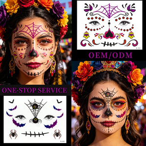 Autocollants de <span class=keywords><strong>tatouage</strong></span> temporaire pour le visage, thème Halloween effrayant et sexy, avec motifs de coupures sanglantes, toile d'araignée et crocs de vampire, en papier pour maquillage. - Product Image 4