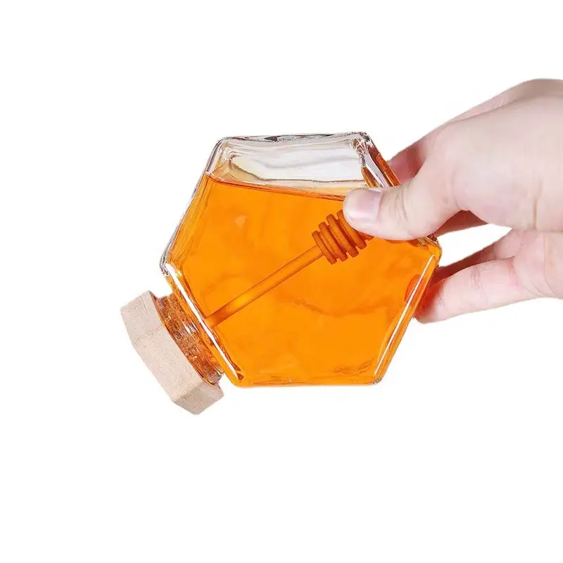Holzdeckel Sechseck Form Honig Marmelade Glas Glas Honig Gläser Mit Schöpf löffel