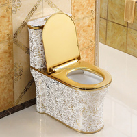 Design moderne Siège de toilette rond doré monté au sol Salle de bain Gold King Céramique Placage une pièce WC Or