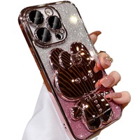 Chat mignon lapin miroir support paillettes dégradé luxe couverture placage dame coque de téléphone coque pour iPhone 16 15 14 13 12 Pro Max Plus