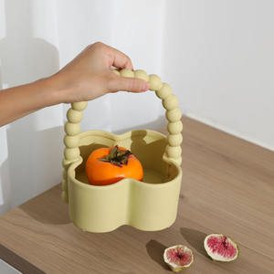 Plato de fruta de cerámica de nuevo diseño al por mayor frutos secos aperitivos plato para servir <span class=keywords><strong>cesta</strong></span> con <span class=keywords><strong>cesta</strong></span> de mano almacenamiento de alimentos platos de decoración - Product Image 3