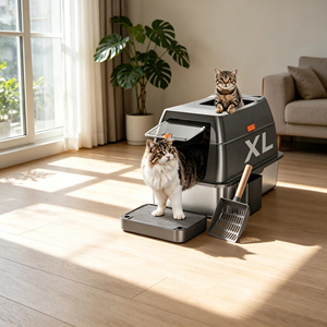 Bac à litière pour chat en acier inoxydable, fermé, <span class=keywords><strong>anti</strong></span>-évasion, <span class=keywords><strong>anti</strong></span>-odeur, <span class=keywords><strong>anti</strong></span>-trace, 60 cm XXL, 20 L, avec garde haute de 40 cm, pour intérieur - Product Image 1