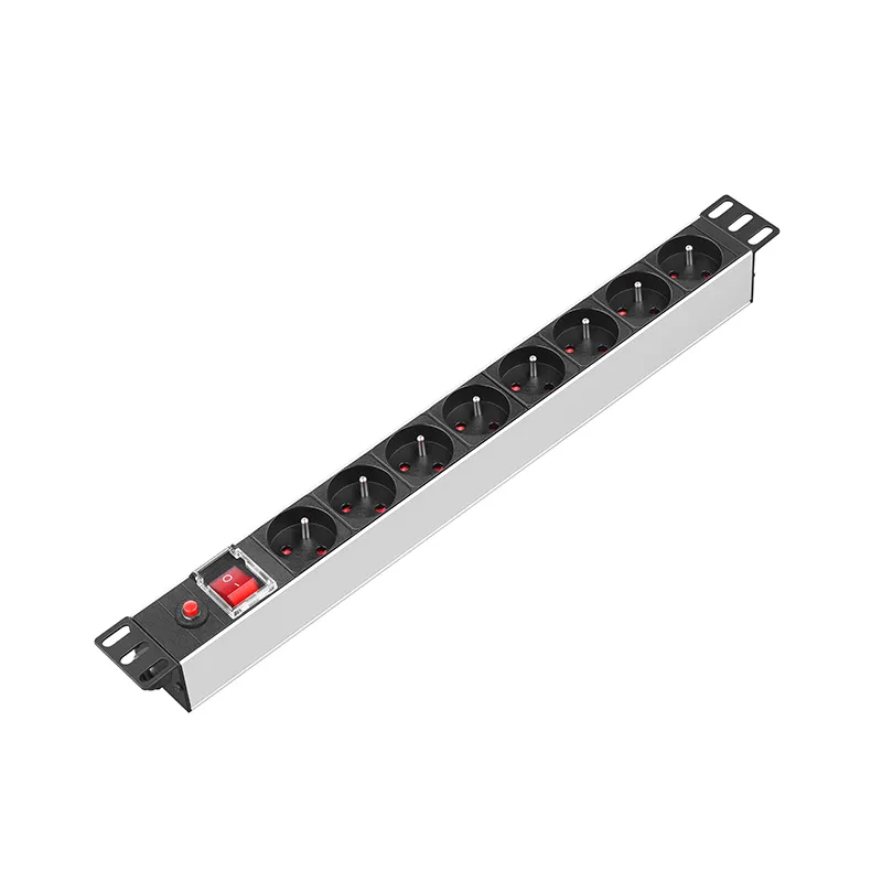 1U 19" 8 Way French Type PDU Socket with overload Protector and circuit breaker