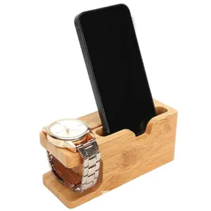 Soporte de estación de carga USB Base de cargador de escritorio Soporte de madera de bambú para teléfono móvil