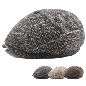Best Seller <strong>Woollen</strong> Fashion Plaid 8 Panels Newsboy Cap <strong>Hat</strong> for <strong>Men</strong> Fall Winter Warm Beret <strong>Hat</strong> - Product Image 1