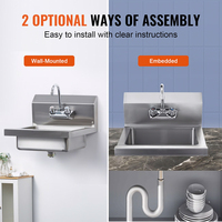 Évier utilitaire mural en acier inoxydable de qualité professionnelle, résistant à la rouille, avec robinet d'eau chaude et froide pour atelier industriel, école