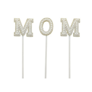 Love Mom Rhinestone Pearl Cake Toppers Mother's Day Elegant Reusable Decorations - Product Image 5
