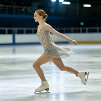 Robe de patinage sur glace gris clair, ornée de strass, à manches longues, pour enfants et adultes, pour compétition et spectacle