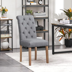 现代经典灰色织物背厨房餐厅木腿餐椅 - Product Image 2