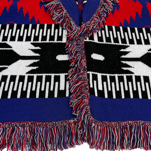 <span class=keywords><strong>Cardigan</strong></span> in Maglia Tribale Navajo Occidentale con Bordi Geometrici e Frange, Lunghezza Media, con Tasche con Nappe, per Donna - Product Image 3