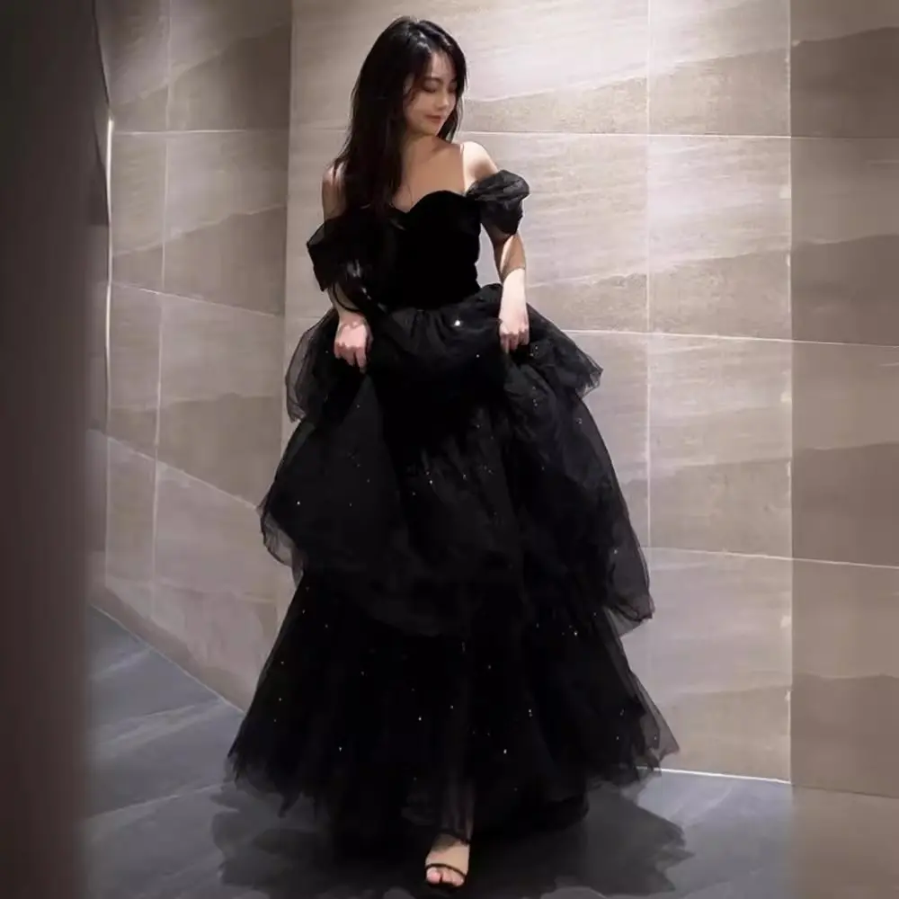 Gaun malam hitam wanita penjualan laris mode baru 2024 gaun malam wanita trendi
