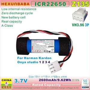LI11B001F ICR22650 3,7 V 2600mAh 18650 Li-Ionen-Akku für Onyx Studio 1 2 3 4 Z135 - Product Image 3