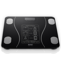 Balance de salle de bain numérique intelligente RAF R.10009, 180 kg, application Bluetooth, données corporelles, précision 50 g, verrouillage des données, écran LCD, avec deux piles AAA