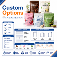 Sachets de poudre protéinée personnalisés, anti-odeur, thermoscellables, à fond plat, refermables pour gain de masse et isolat de protéines de lactosérum