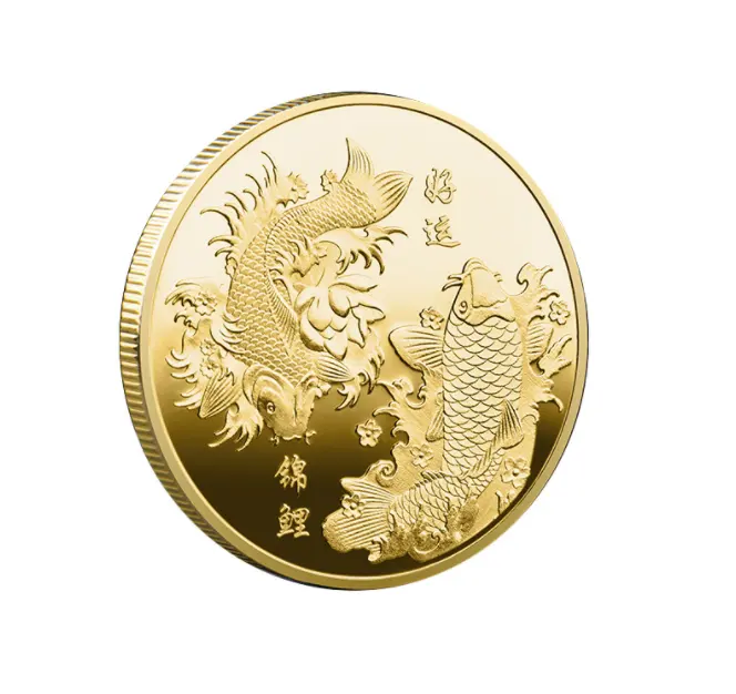 Moneda de desafío conmemorativo de Feng Shui Koi, carpa China personalizada, oro, plata, pez de la suerte