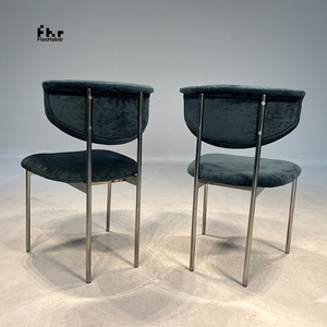 Modern Dark Green Velvet Dining <b>Chair</b> Curved <b>Back</b> Polished Silver Metal Legs for Restaurant Hotel - Product Image 1