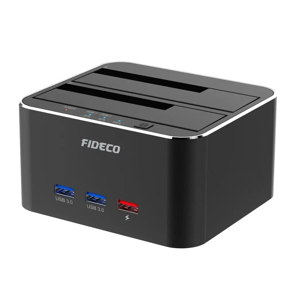 FIDECO USB Externer Duplikator 12V 3A Dual Bay Sata-Festplatten Disk Dock Clone USB 3.0 Hub Hdd Docking station Klon