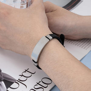 Wholesale Engravable Blank Stainless Steel Big Bar Bracelet Adjustable Silicone <strong>Wristband</strong> Bracelet Custom Couple <strong>Bangle</strong> for Gift - Product Image 4