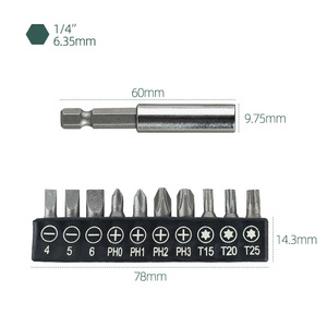 Yunbei YB <b>Bit</b> <b>Set</b> 60mm Extension Rod 10pc Metric Carbon Steel <b>Screwdriver</b> <b>Bits</b> With Base And Extension Rod - Product Image 2