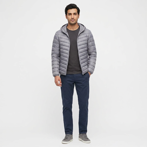 Chaqueta de lona acolchada de algodón ultraligera para hombre 2025, nueva, con cierre de cremallera térmico, cuello alto formal, logotipo frontal, para invierno - Product Image 1
