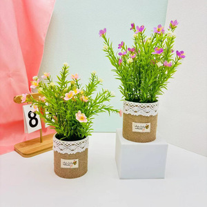 Pots de fleurs artificielles avec plantes en soie, hauteur 25 cm, pour décoration de maison et de mariage, couleurs rose, violet, jaune, orange - Product Image 3