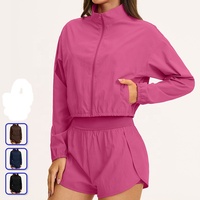 Veste de sport yoga coupe-vent à col montant et épaules tombantes, protection solaire, respirante, séchage rapide, zippée pour femme