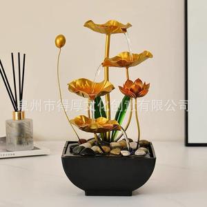 Fontaine d'eau de bureau Iron Lotus avec rétroéclairage, forme ronde, décoration de bureau, cadeau pour la bonne fortune - Product Image 2